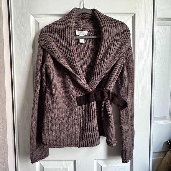 Soft Surroundings Sweater Women's Small Belted Brown Wool Blend Open Cardigan - Picture 10 of 10